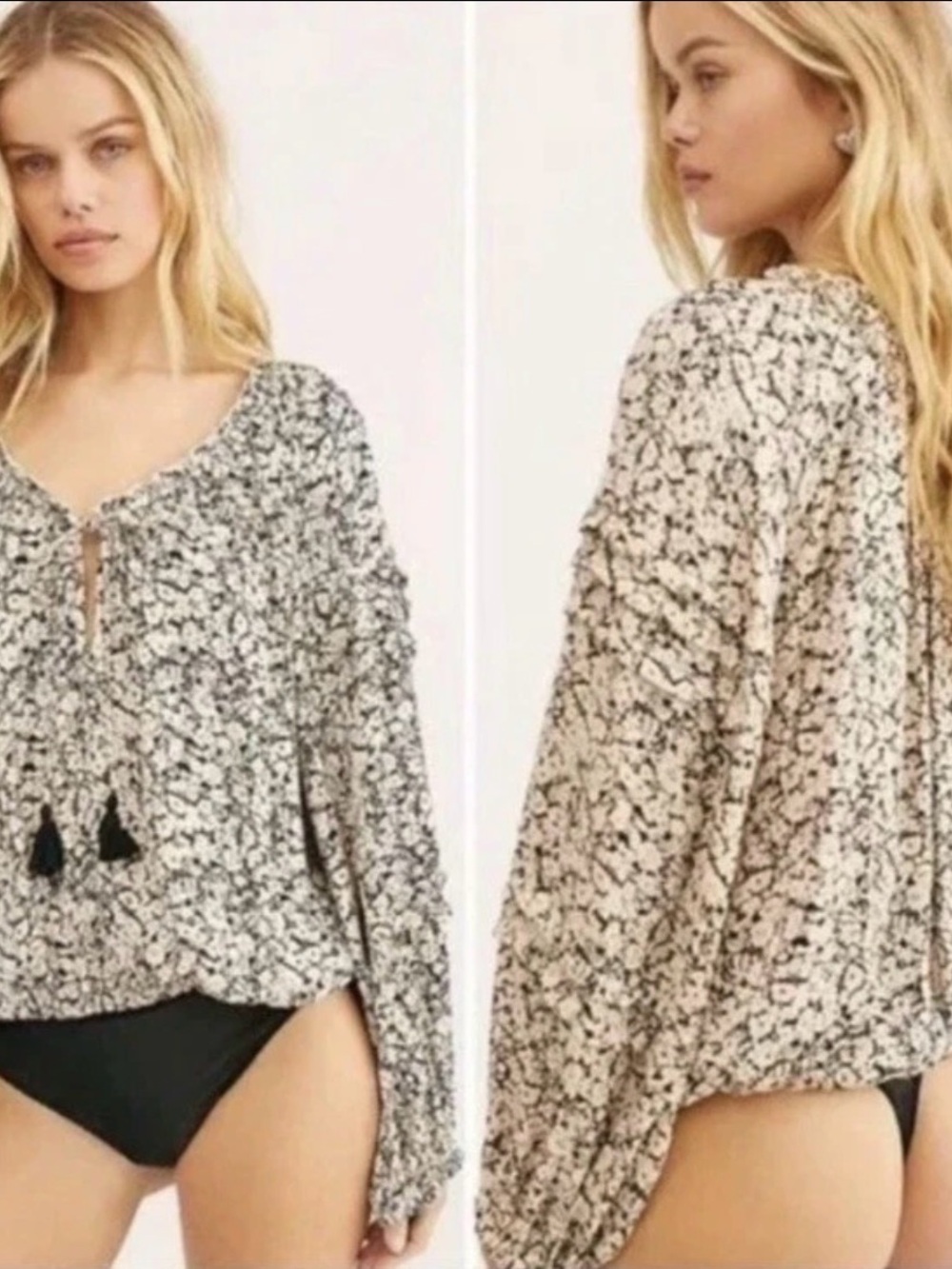 Free People Intimately Long Sleeve Oversized Blouse Floral Sz M